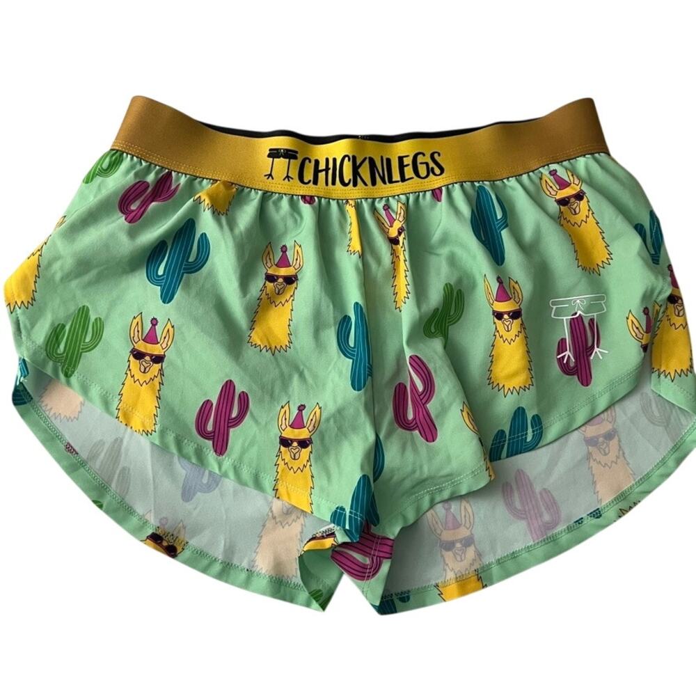 ChicknLegs Men's Green Llamas Split Shorts Size Large LINED